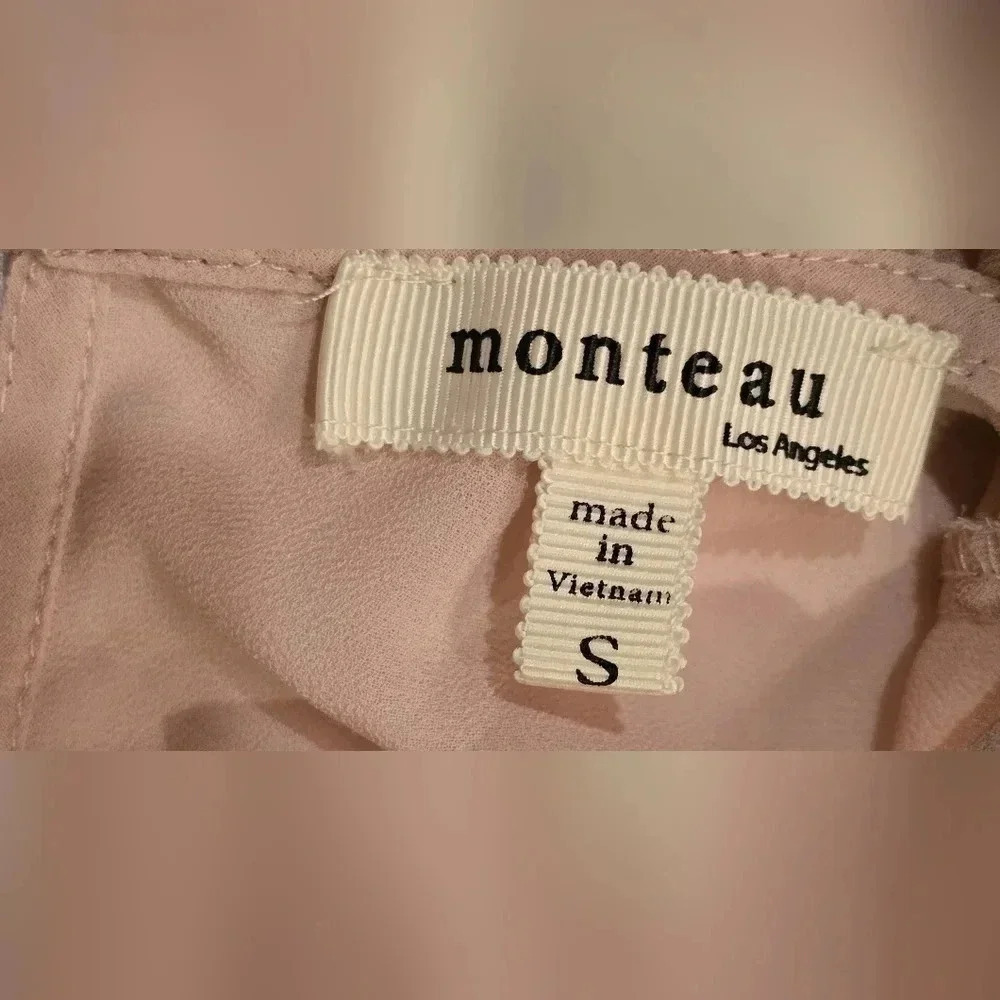 Monteau, Size Small, Ruffled Illusion Yoke Top Pink - Picture 5 of 6